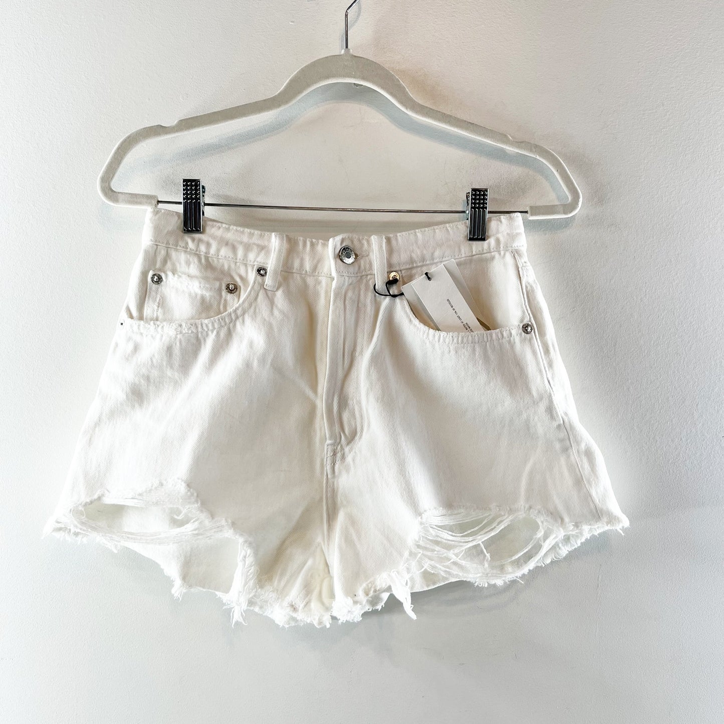 Zara High Waisted Distressed Denim Cutoff Jean Short White 6