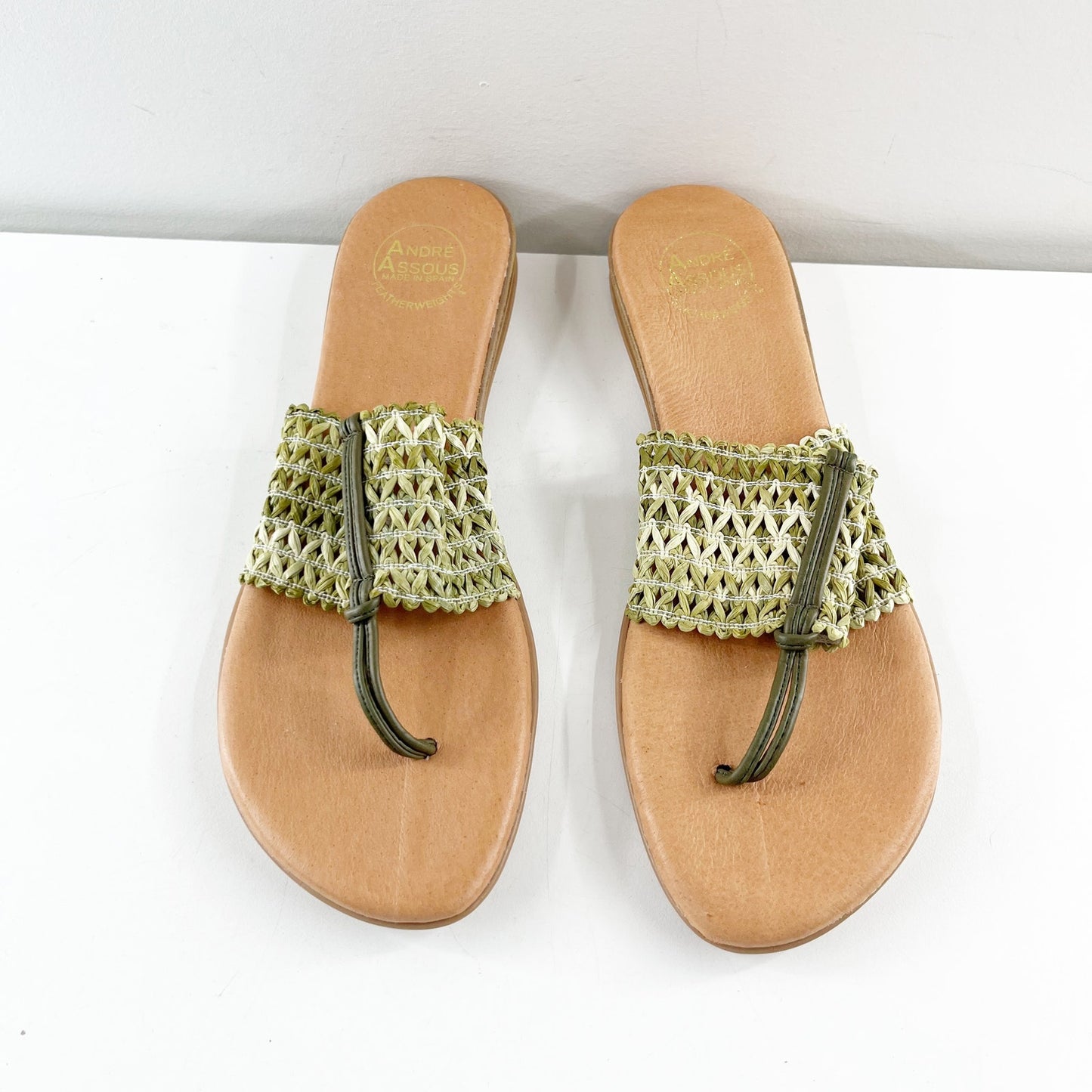 Andre Assous Nice Woven Thong Sandals Green Brown 11