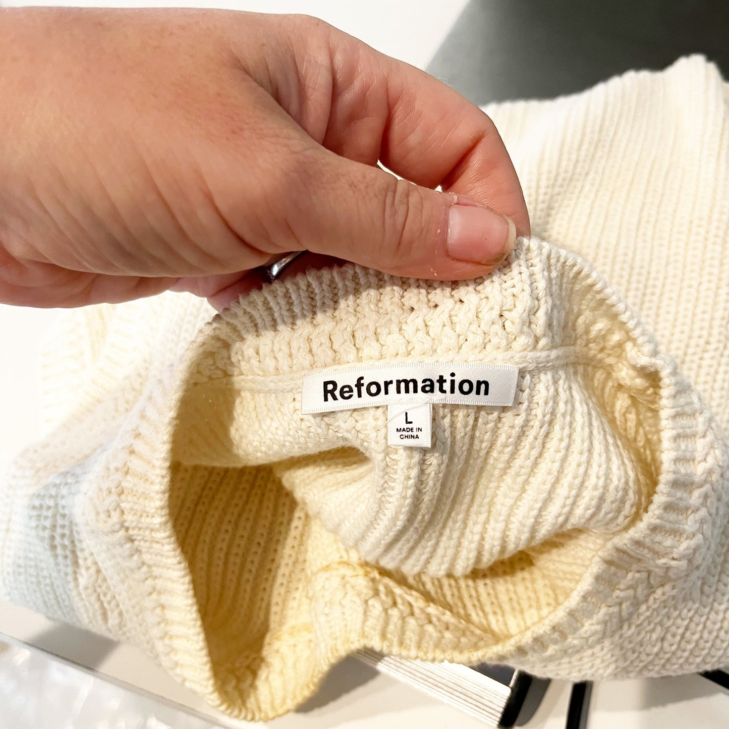 Reformation Teagan Ribbed Crewneck Sleeveless Sweater Vest Cream Ivory Large
