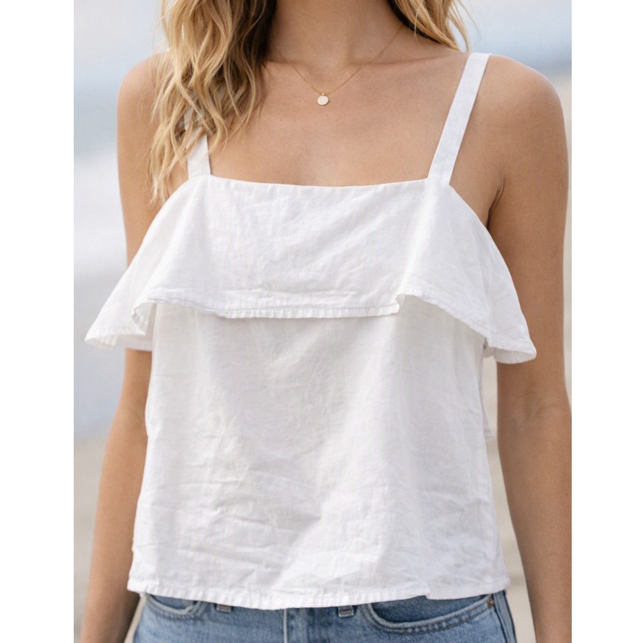 Club Monaco Square Neck Cotton Cami Tank Top White Small