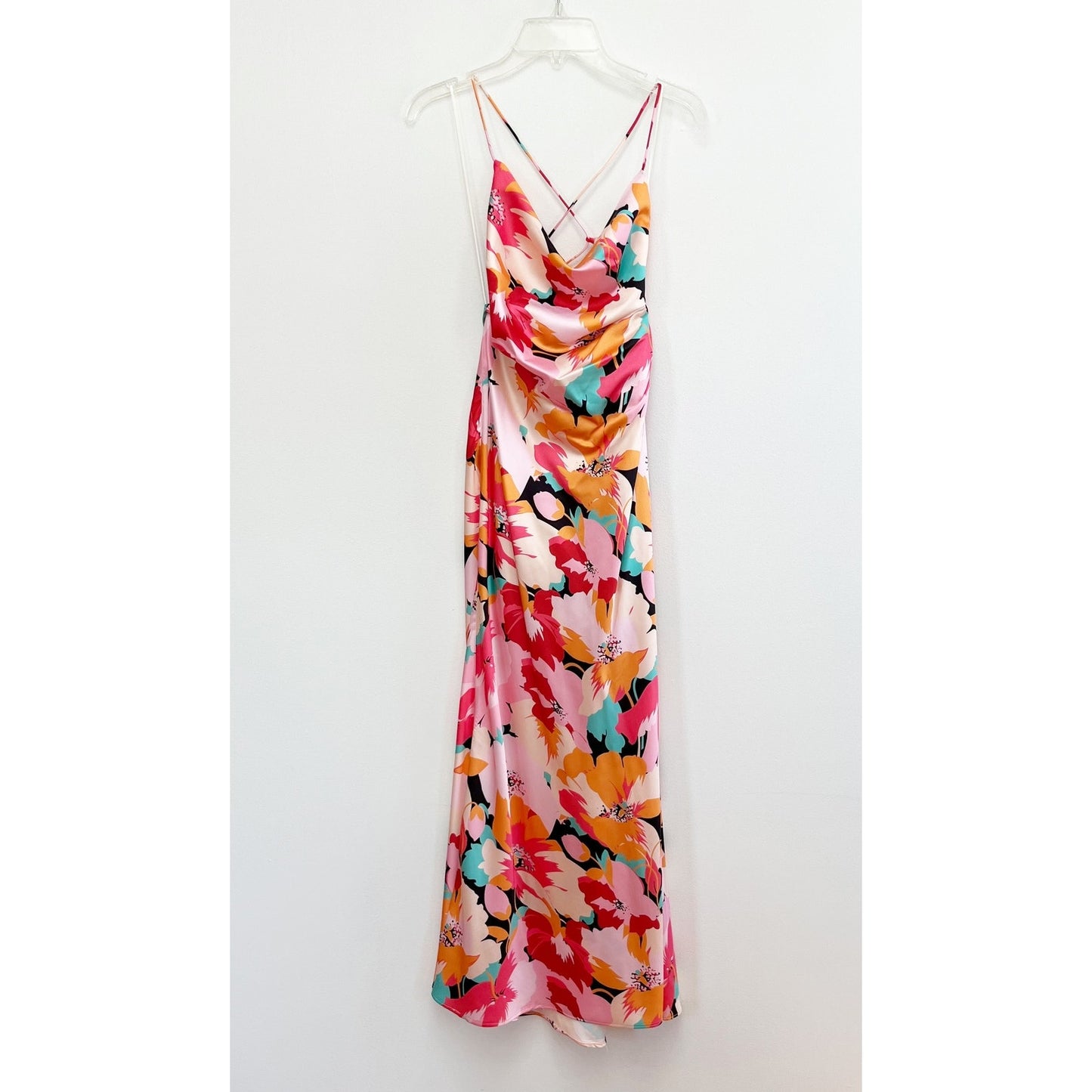Petal + Pup Posse Floral Satin Midi Slip Dress Pink XS