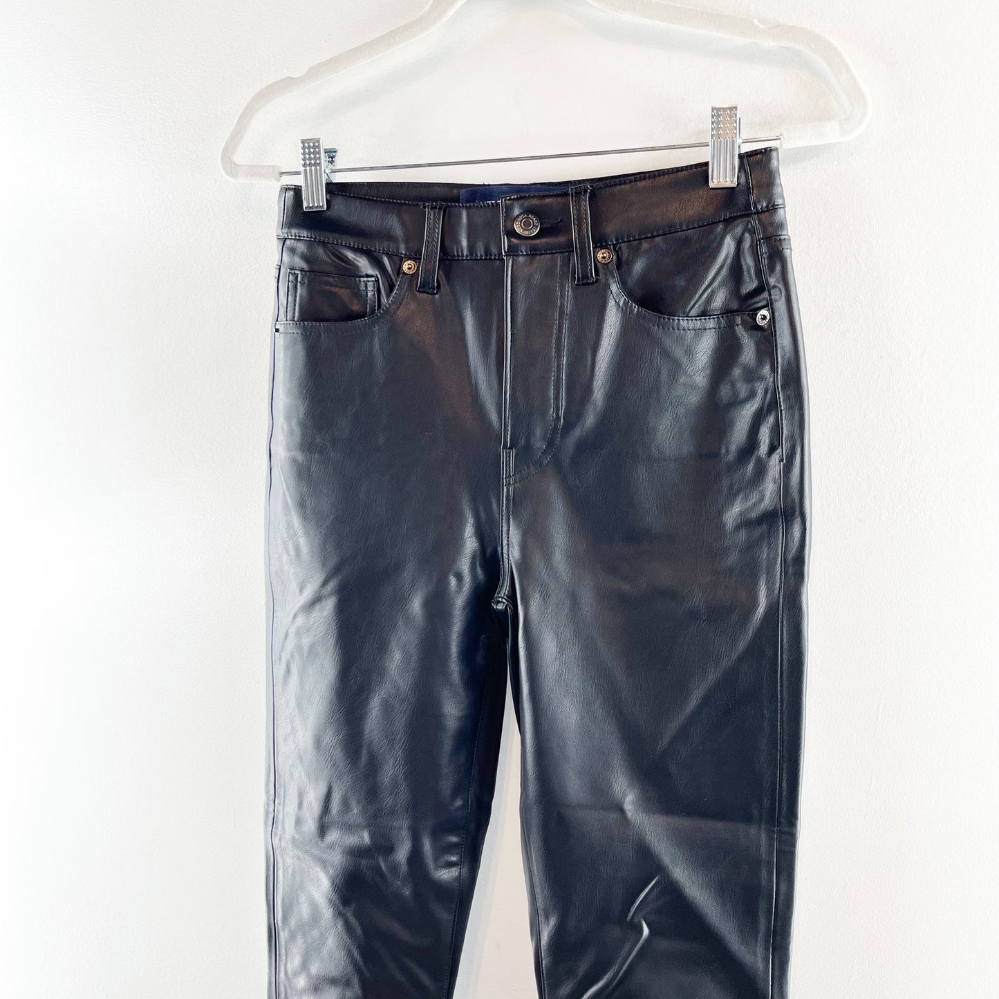 Veronica Beard High Rise Carly Kick Flare Vegan Leather Pants Black 26