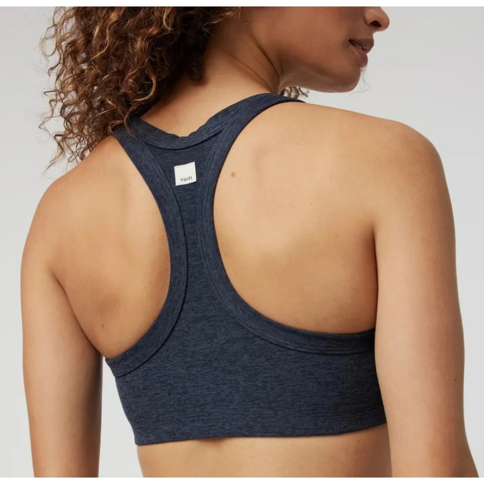 Vuori Elevation Scoop Neck Racerback Sports Bra Midnight Heather Blue Small