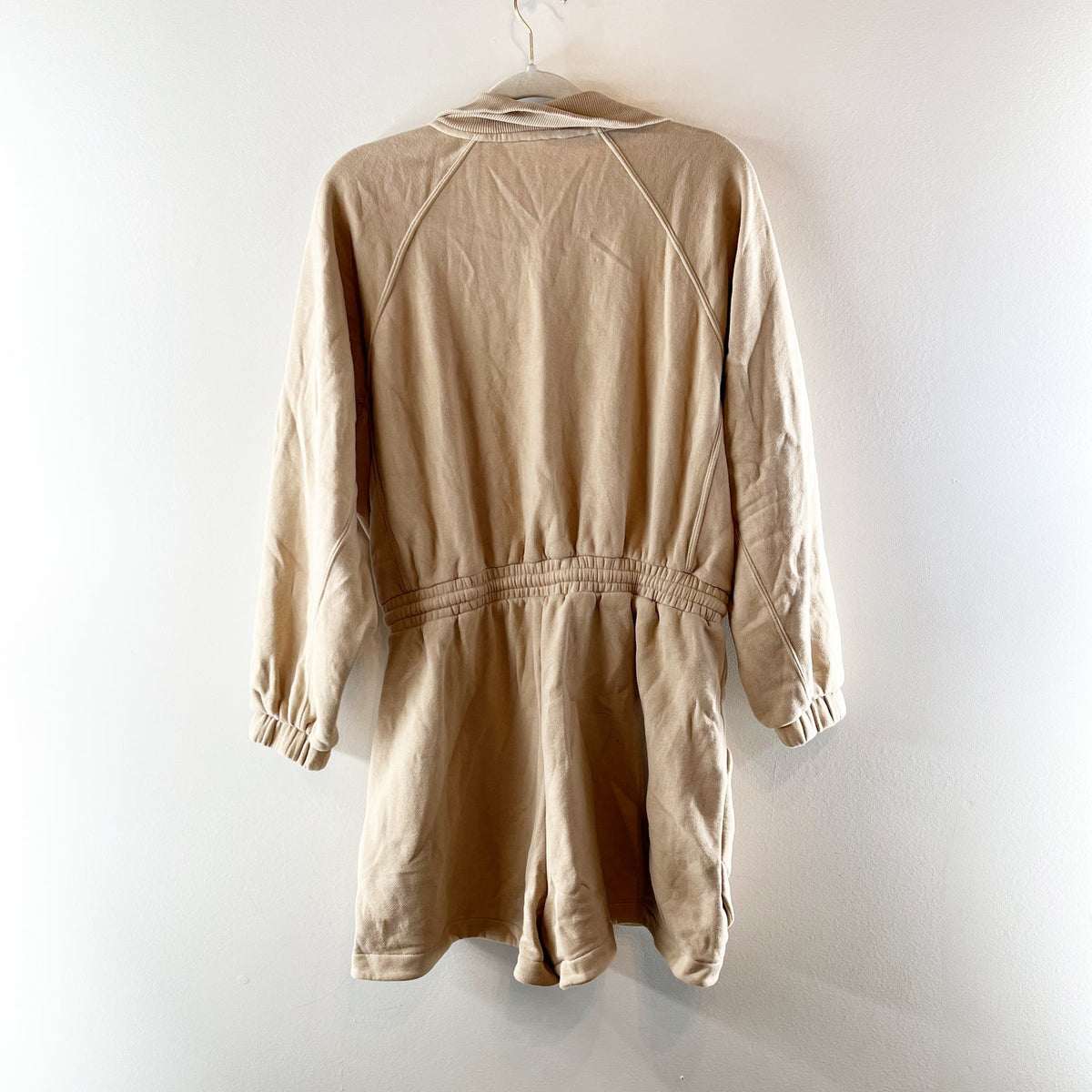 Express Tan Half-Zip Sweatshirt Romper One Piece Medium