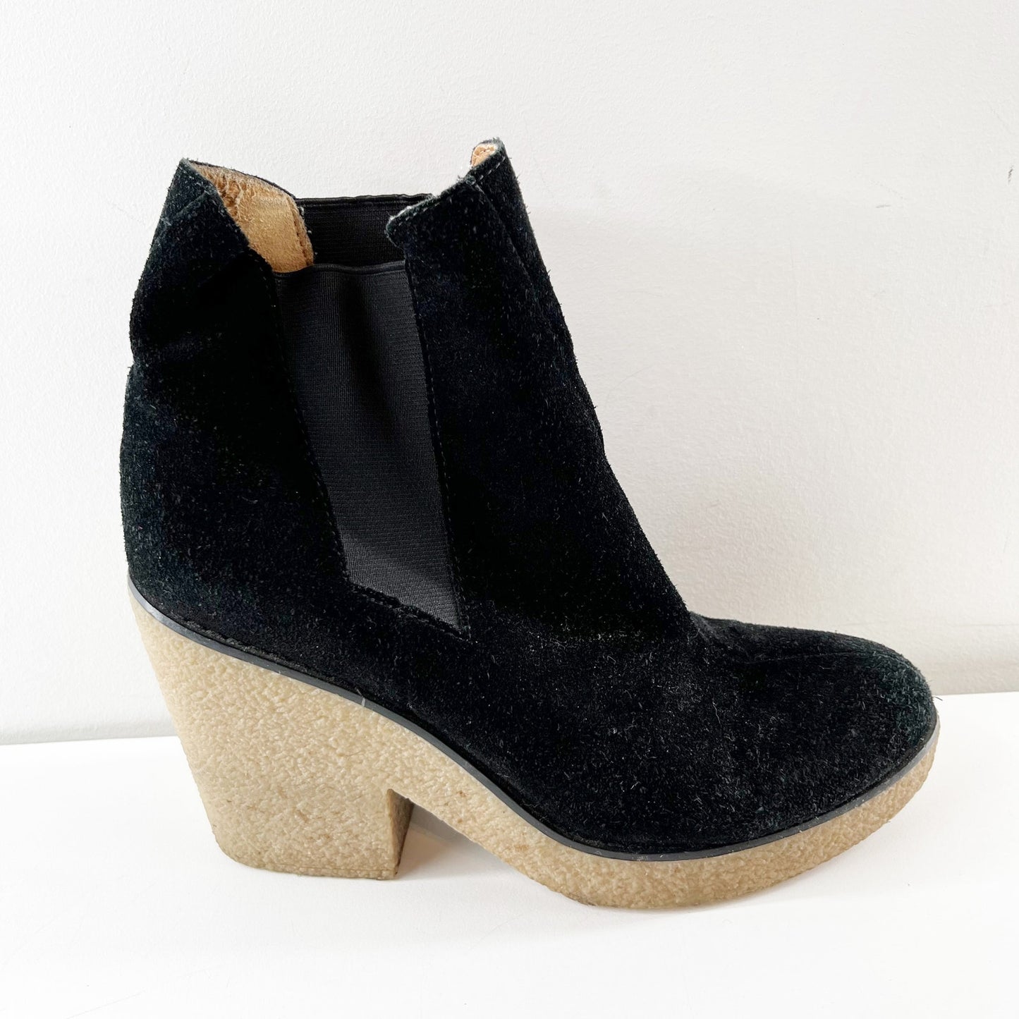 Urban Outfitters Posey Gumsole Platform Leather Suede Ankle Boots Booties Black