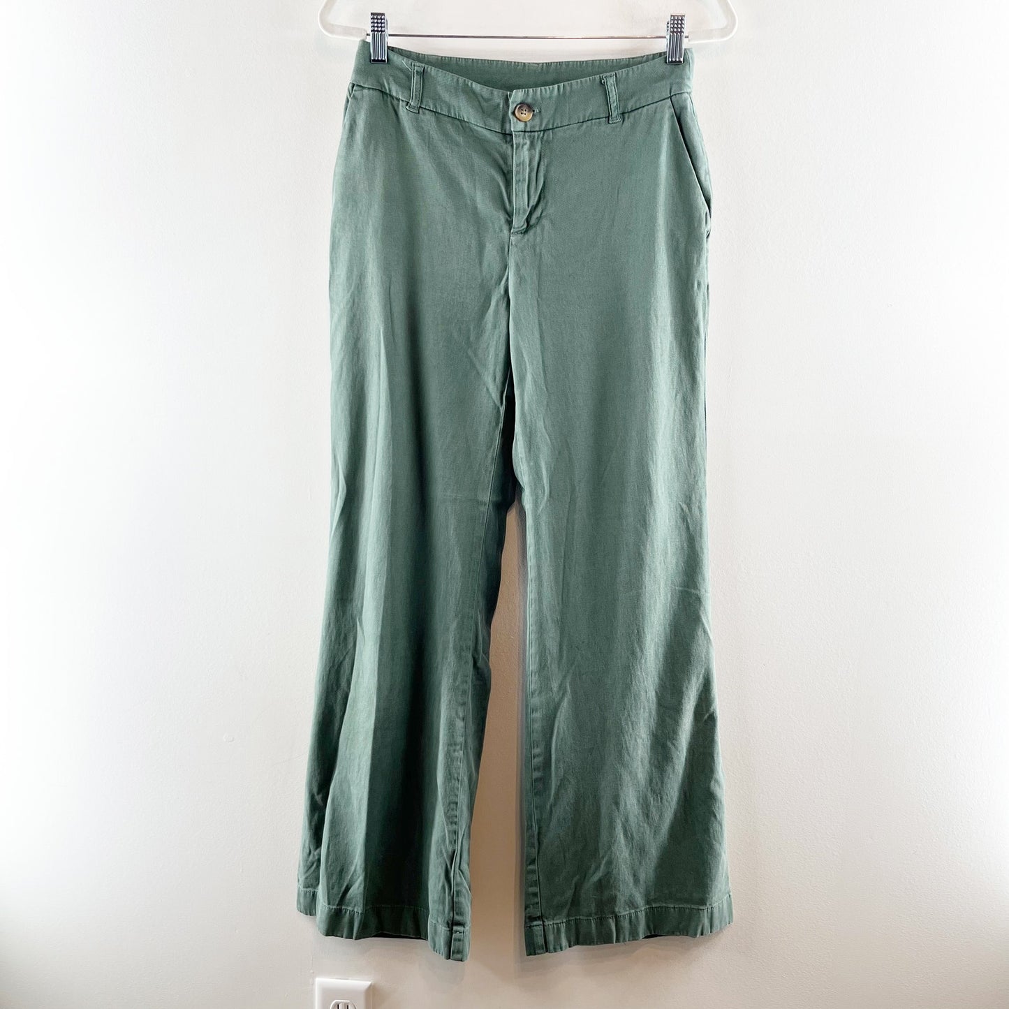 Summersalt Mid Rise Wide Leg Chino Trouser Pants Green 6