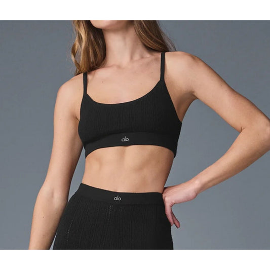 Alo Yoga Pointelle Sweater Be Mine Bra Bralette Black Small