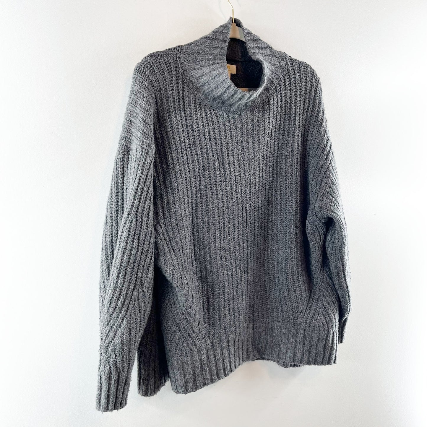 Maeve Anthropologie Dakotah Mock Neck Ribbed Long Sleeve Sweater Gray Large
