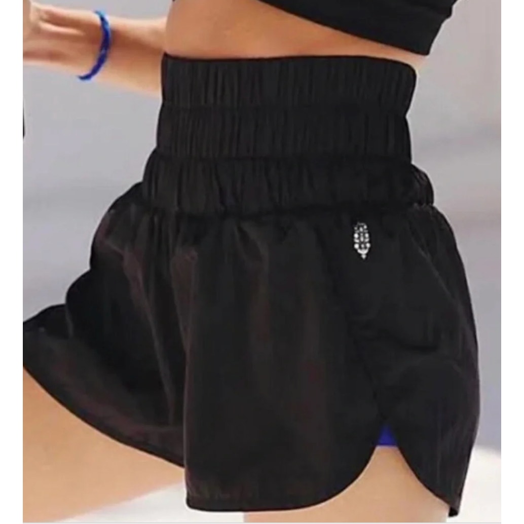 FP Movement The Way Home High Waisted Smocked Running Active Shorts Black Medium