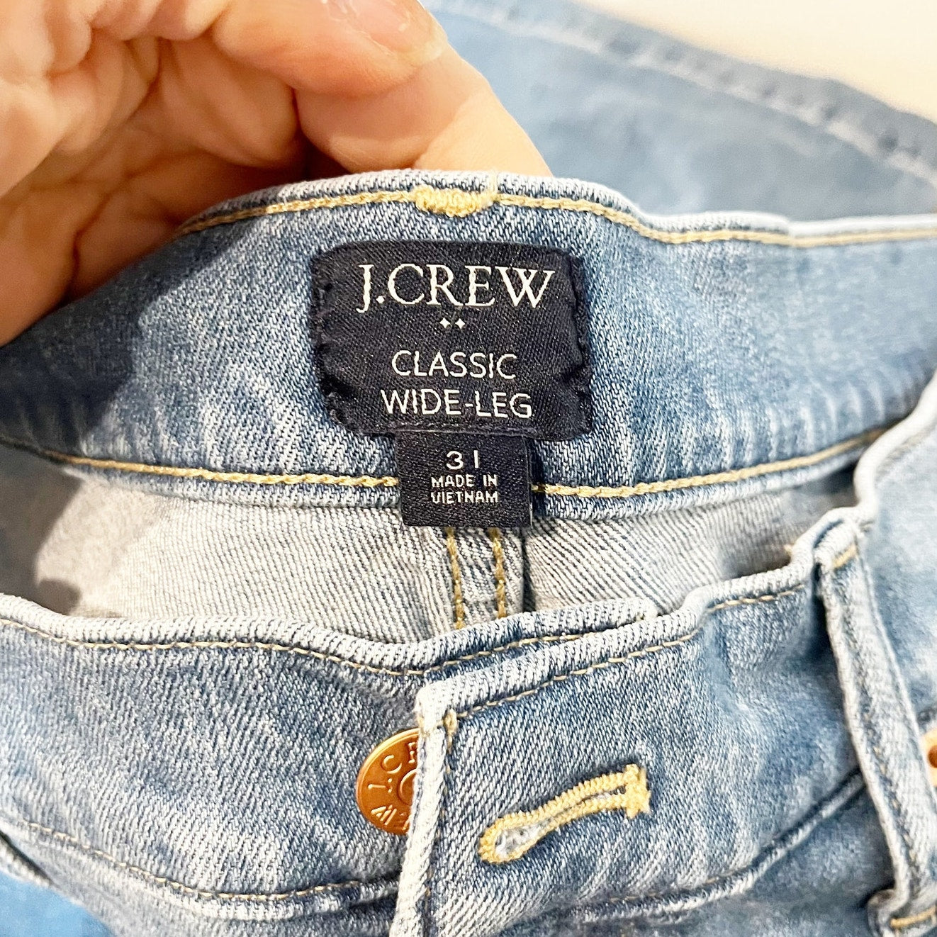 J. Crew Classic High Rise Wide-Leg Jeans in All Day Stretch Denim Blue 31 / 12