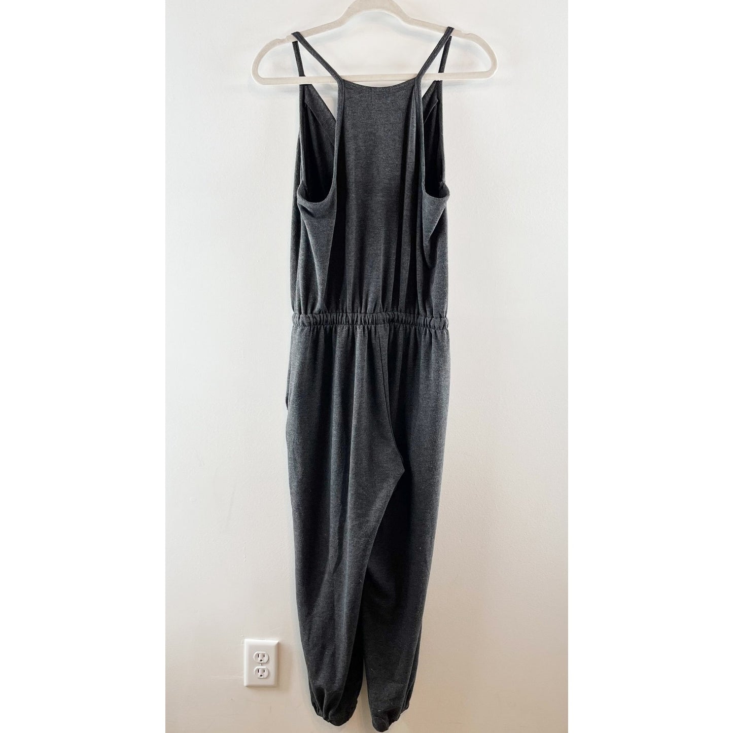 Peyton Jensen Cross Chest Cinched Waist Jumpsuit With Pockets Gray Medium