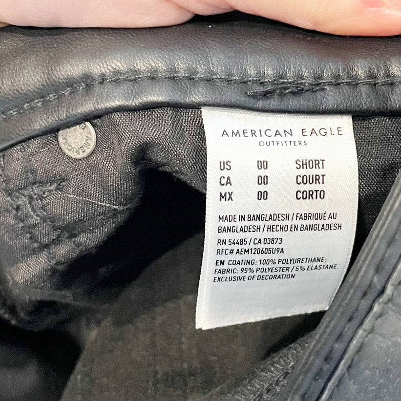 American Eagle Super High Rise Flare Faux Leather Pants Black 00 Short