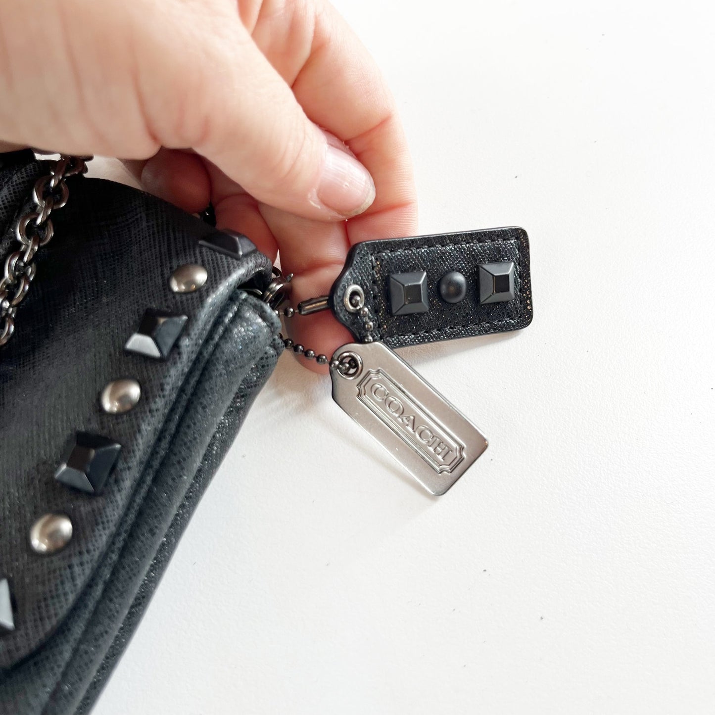 Coach Kristin Studded Chain Strap Leather Crossbody Purse Bag Black Silver