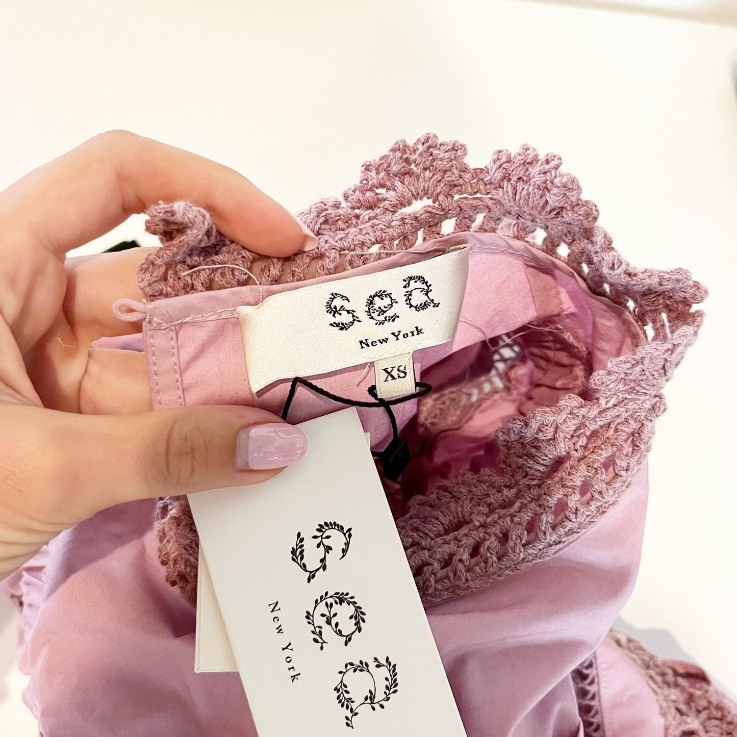 Sea New York Flutter Sleeve Crochet Top Blouse Lilac Pink XS
