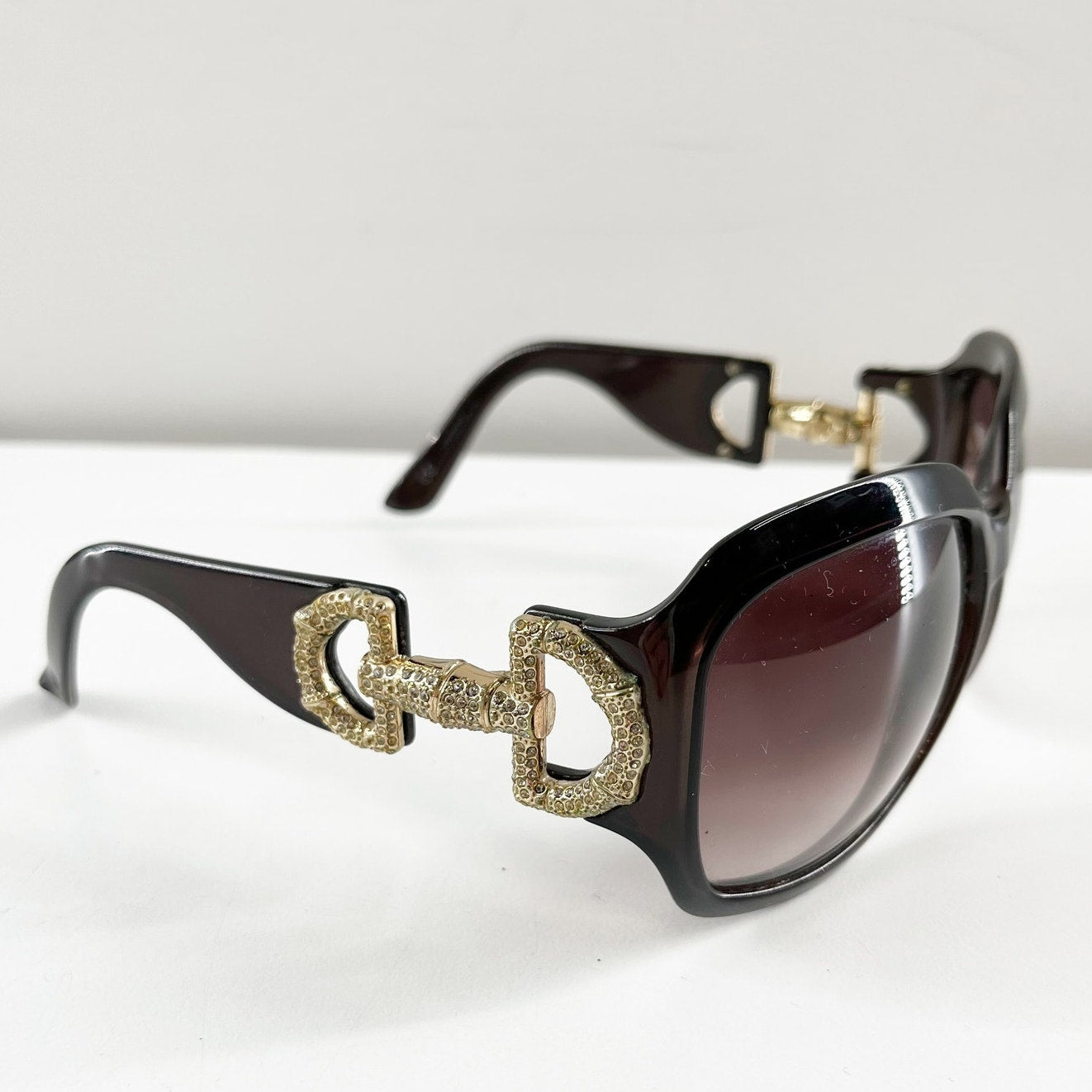 Gucci Oversized Square Round Crystal Horsebit Sunglasses Black