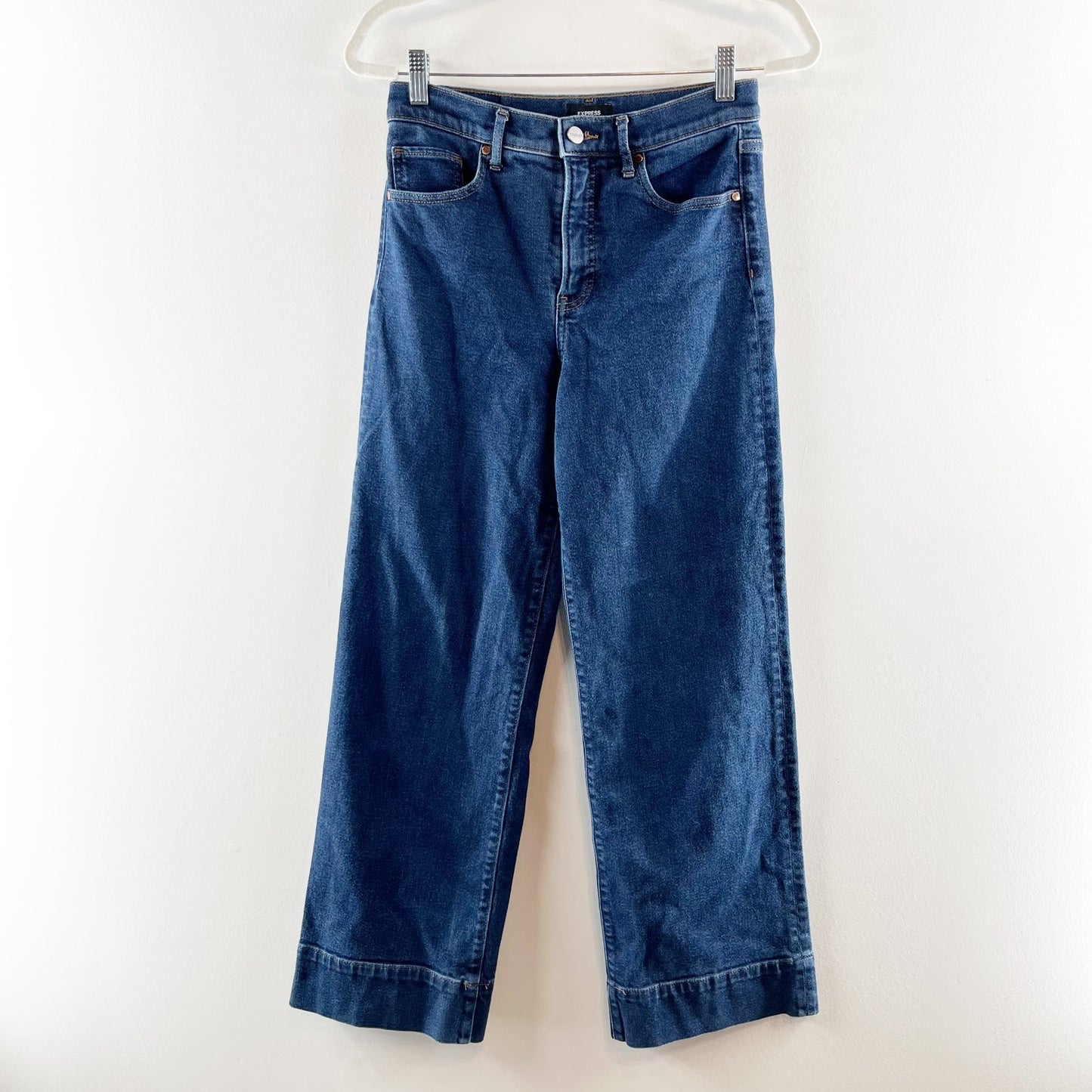 Express High Rise Wide Leg Trouser Jeans Dark Wash Blue 4 Petite