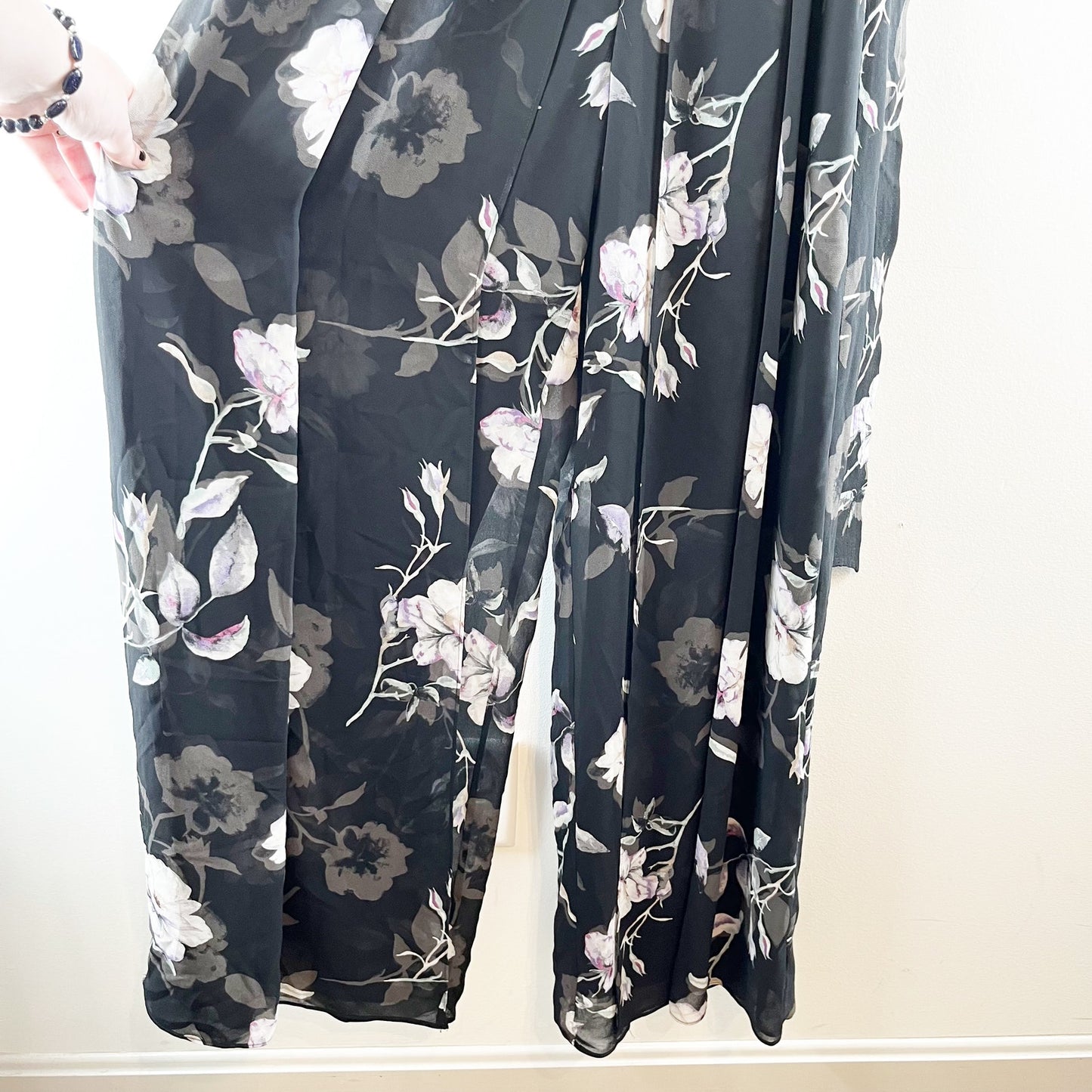 White House Black Market Floral Sleeveless Wide Leg Jumpsuit Black 12