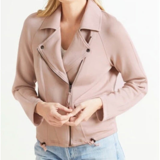 Marrakech Lange Soft Scuba Knit Long Sleeve Full Zip Moto Jacket Beige XS