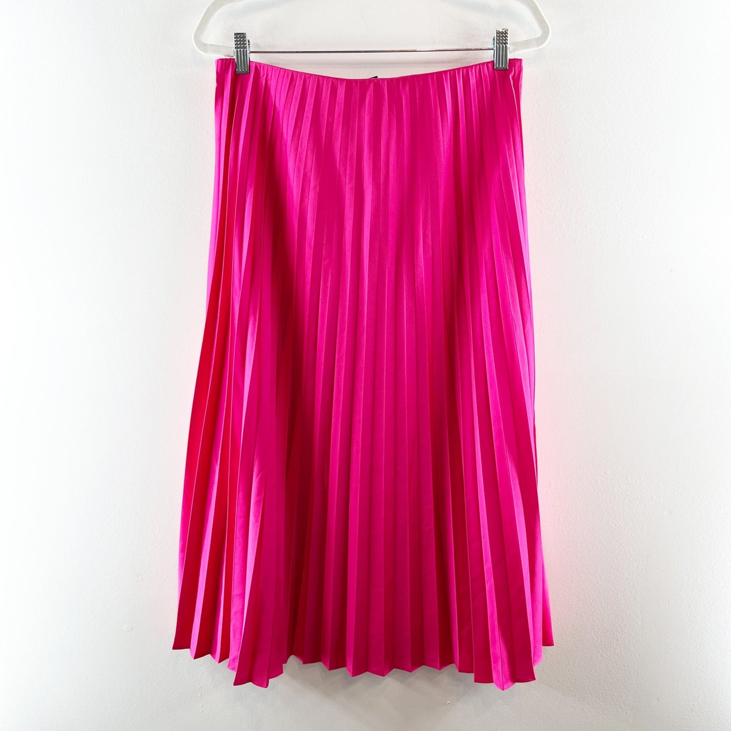 J. Crew Gwyneth Pleated Midi Satin Slip Skirt Pink Medium