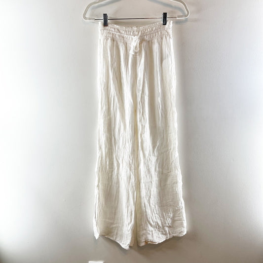 Abercrombie & Fitch Textured Gauze Pull-On Wide Leg Lounge Pants White Small