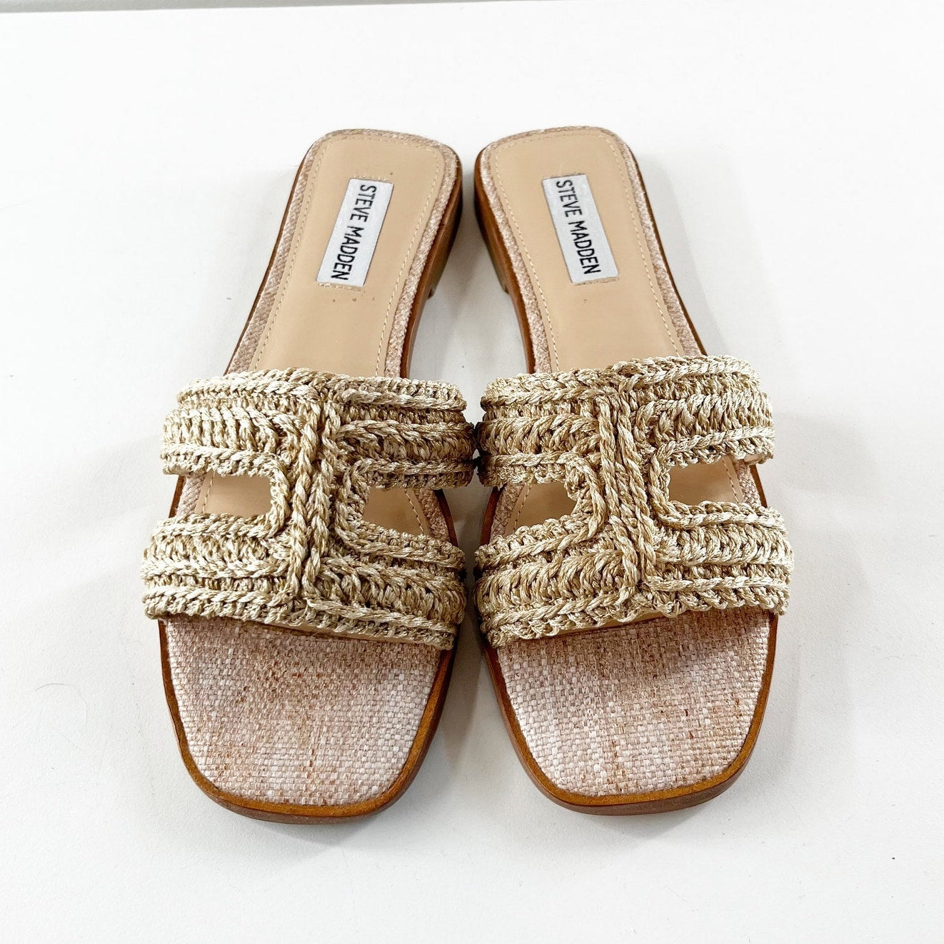 Steve Madden Hazel Slide Sandals in Natural Raffia Tan 8.5