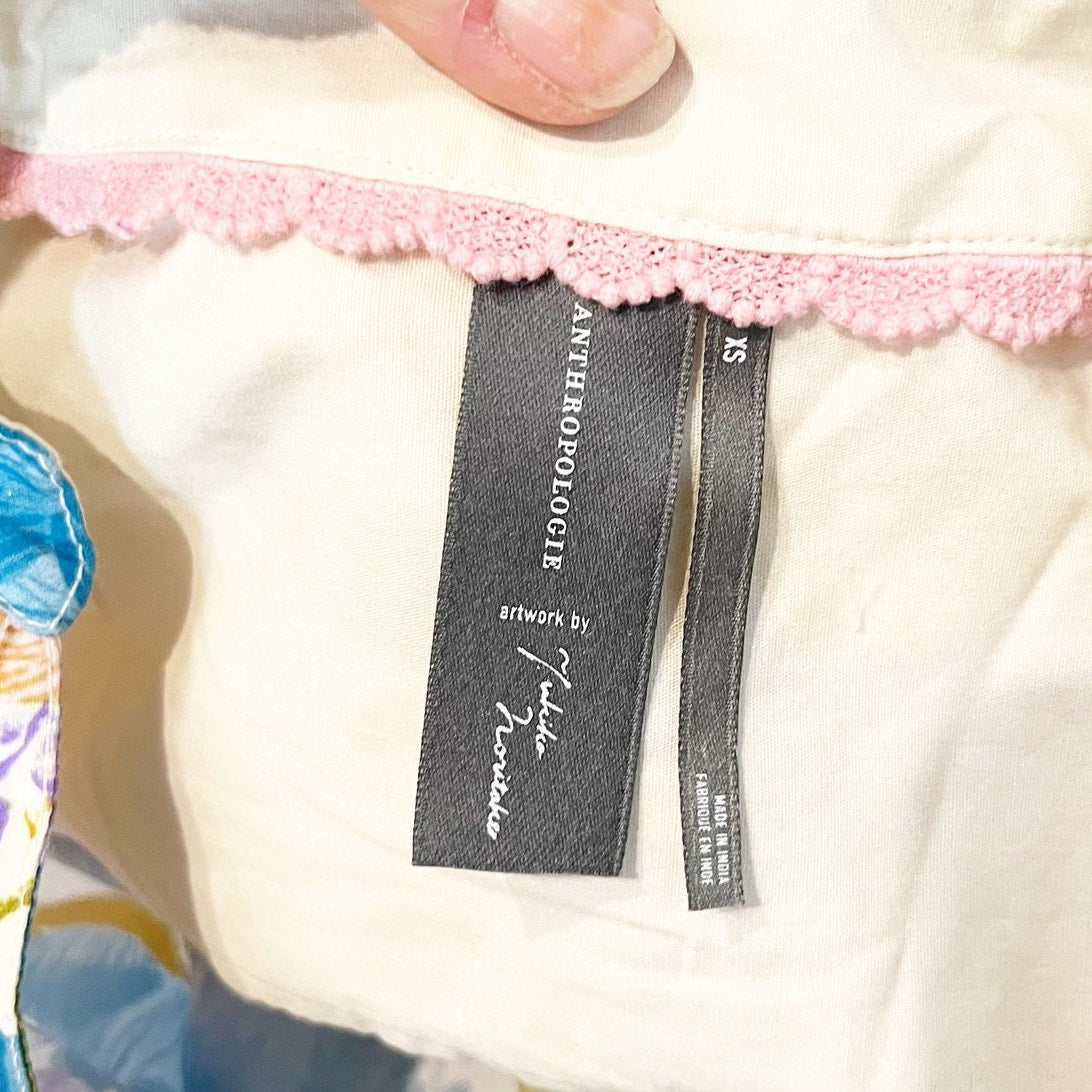 Anthropologie The Darcey Popover Floral Swing Top by Yukiko Noritake Cream XS