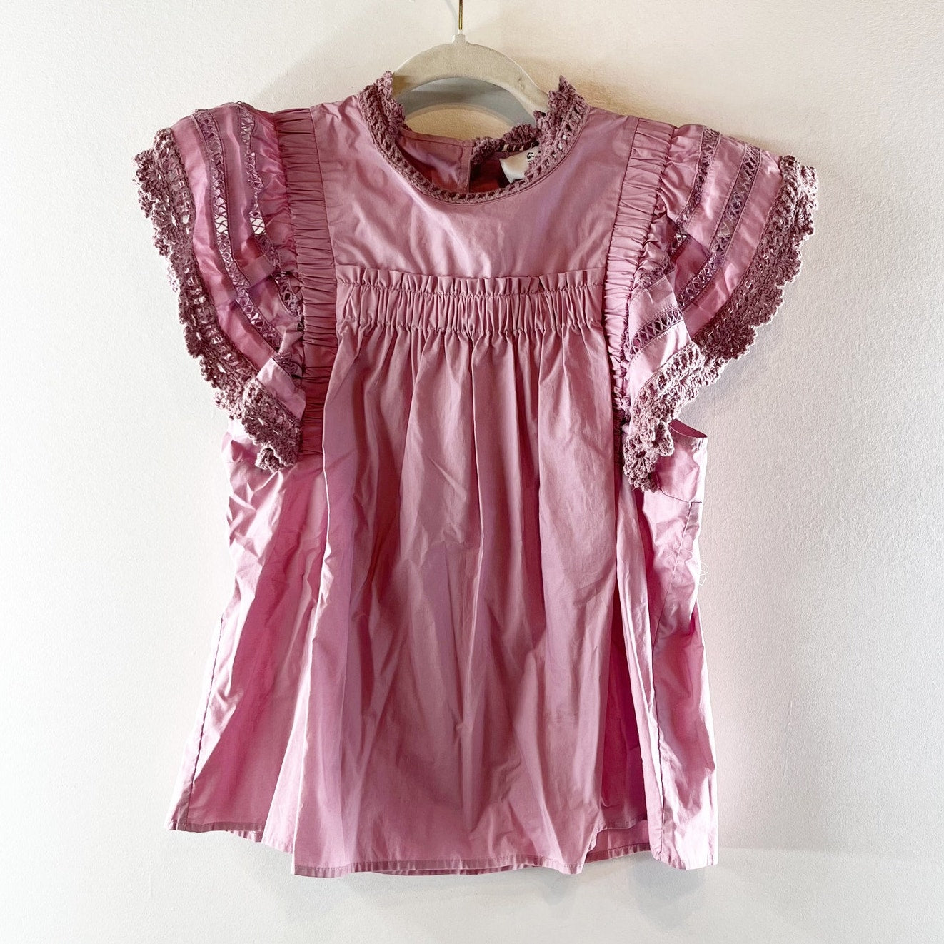 Sea New York Flutter Sleeve Crochet Top Blouse Lilac Pink XS