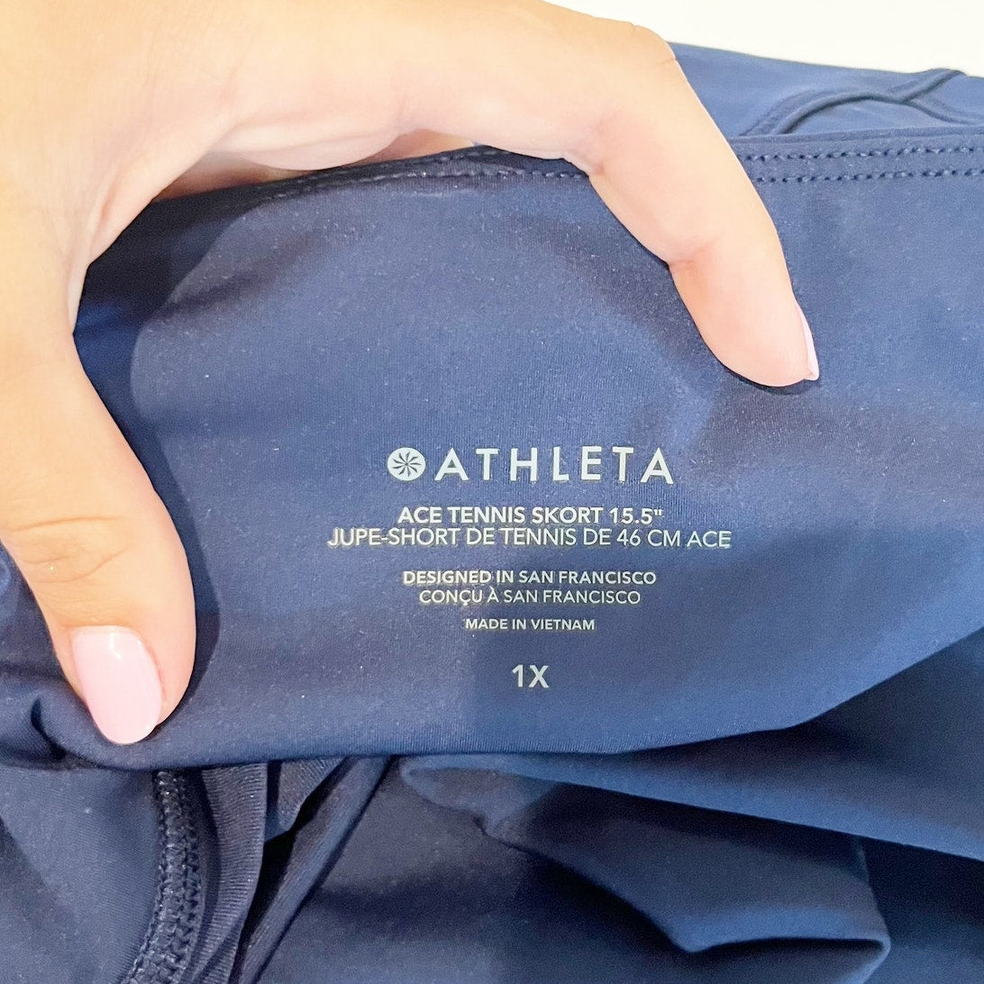 Athleta Ace High Rise A Line Tennis Mini Skirt 15.5" Navy Blue 1X