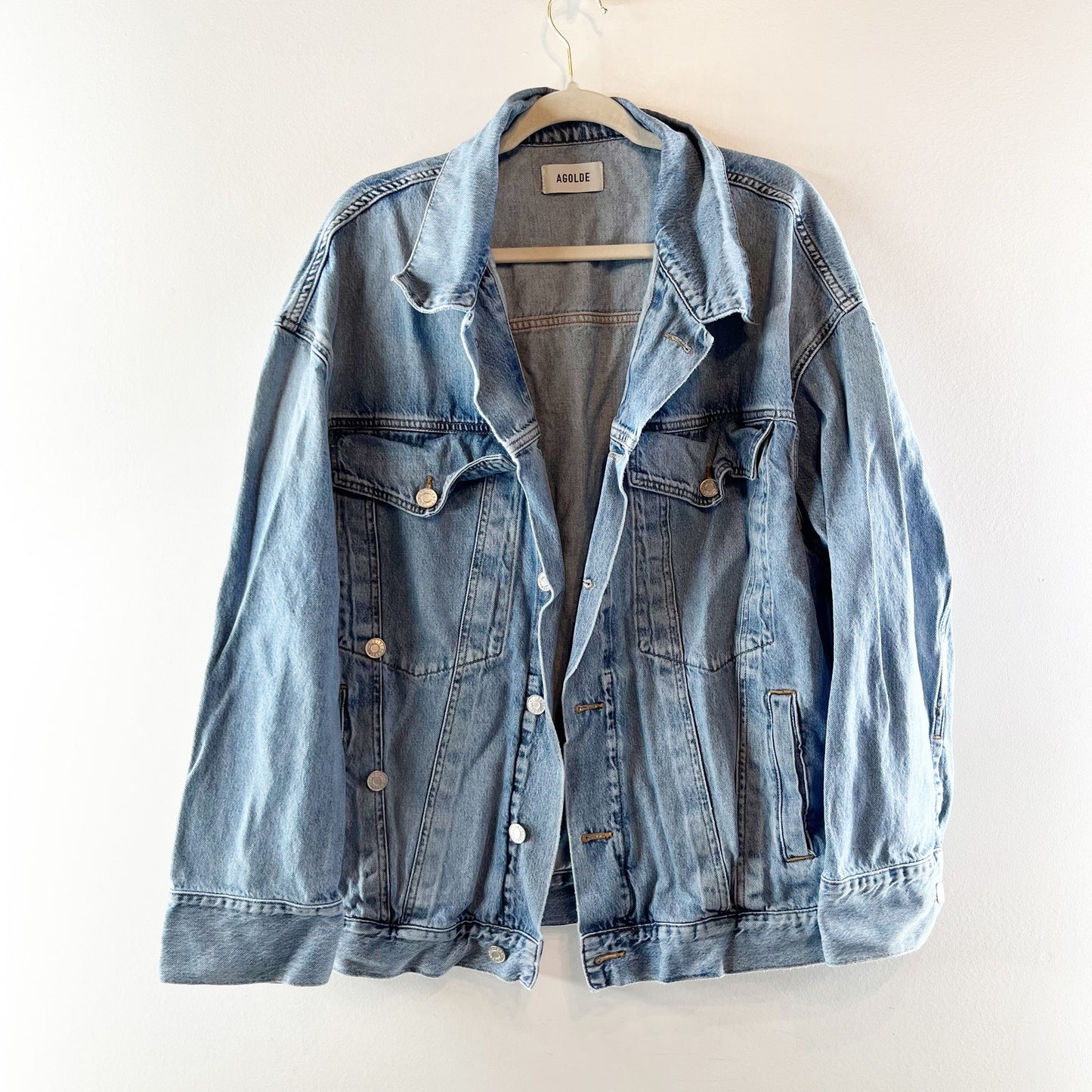Agolde Reworked Wayne Cotton Long Sleeve Denim Jean Jacket Clarity Blue XS
