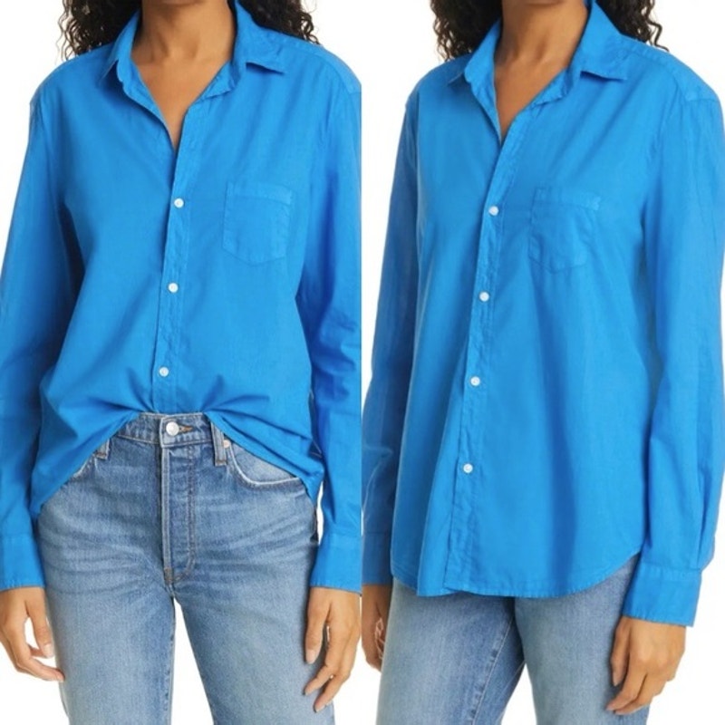 Frank & Eileen Barry Cotton Button Up Shirt Blouse Royal Blue Small