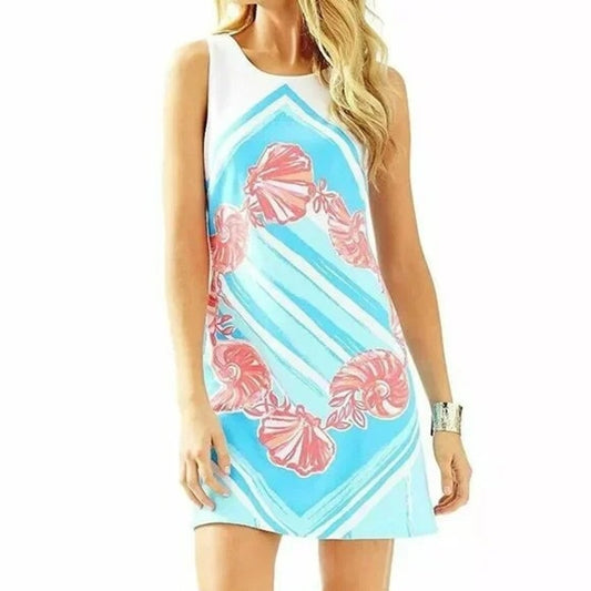 Lilly Pulitzer Callie Sleeveless Shift Dress For The Shell of It White Blue XS