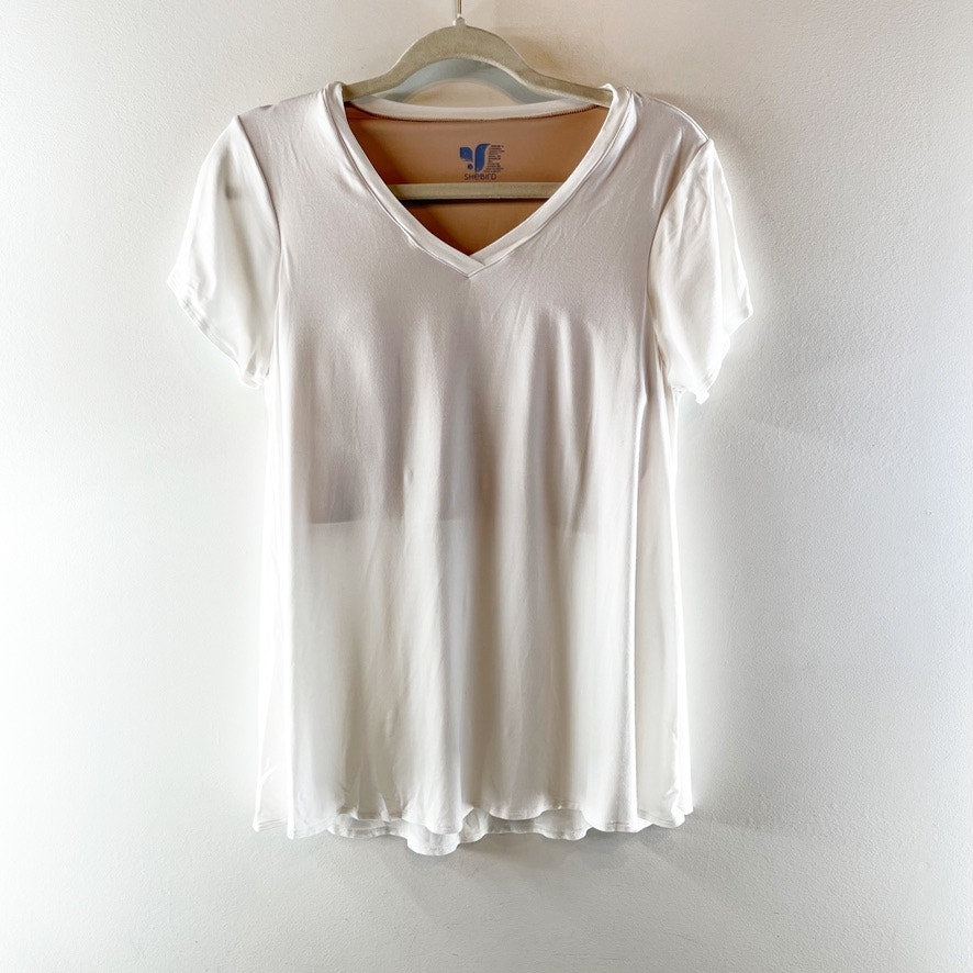 Shebird Vera V Neck Short Sleeve Bra Tee Shirt White 6 / Large