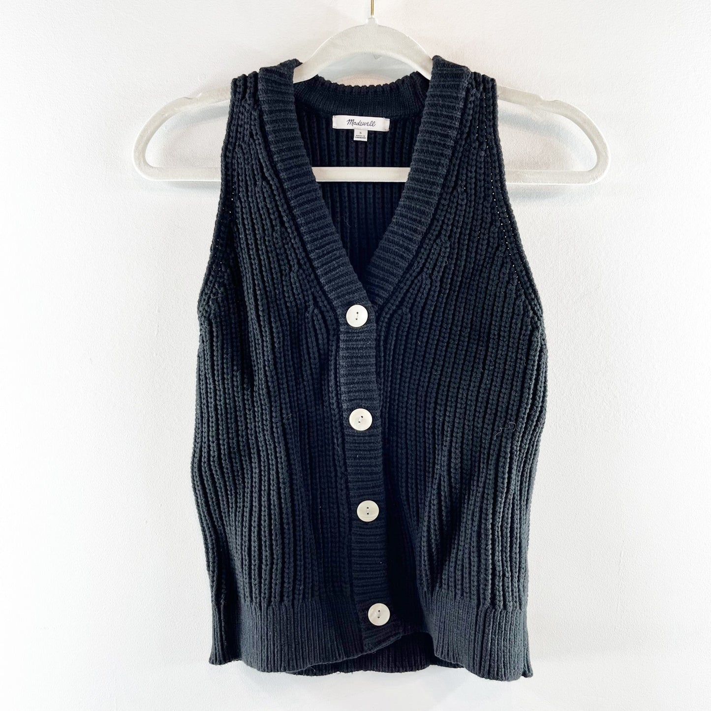 Madewell Cutaway V-Neck Button-Front Knit Sweater Vest Black Small