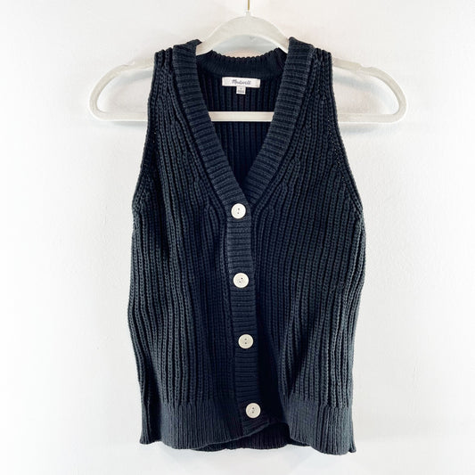 Madewell Cutaway V-Neck Button-Front Knit Sweater Vest Black Small