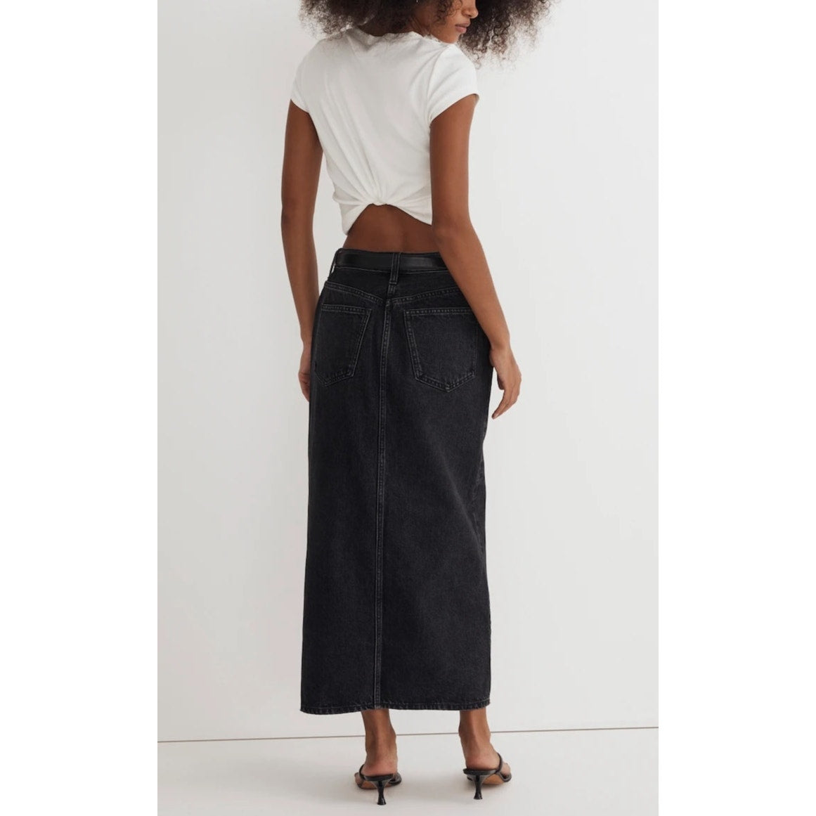 Madewell Denim Mid Rise Maxi Front Slit Jean Skirt in Lunar Wash Black 32 / 14