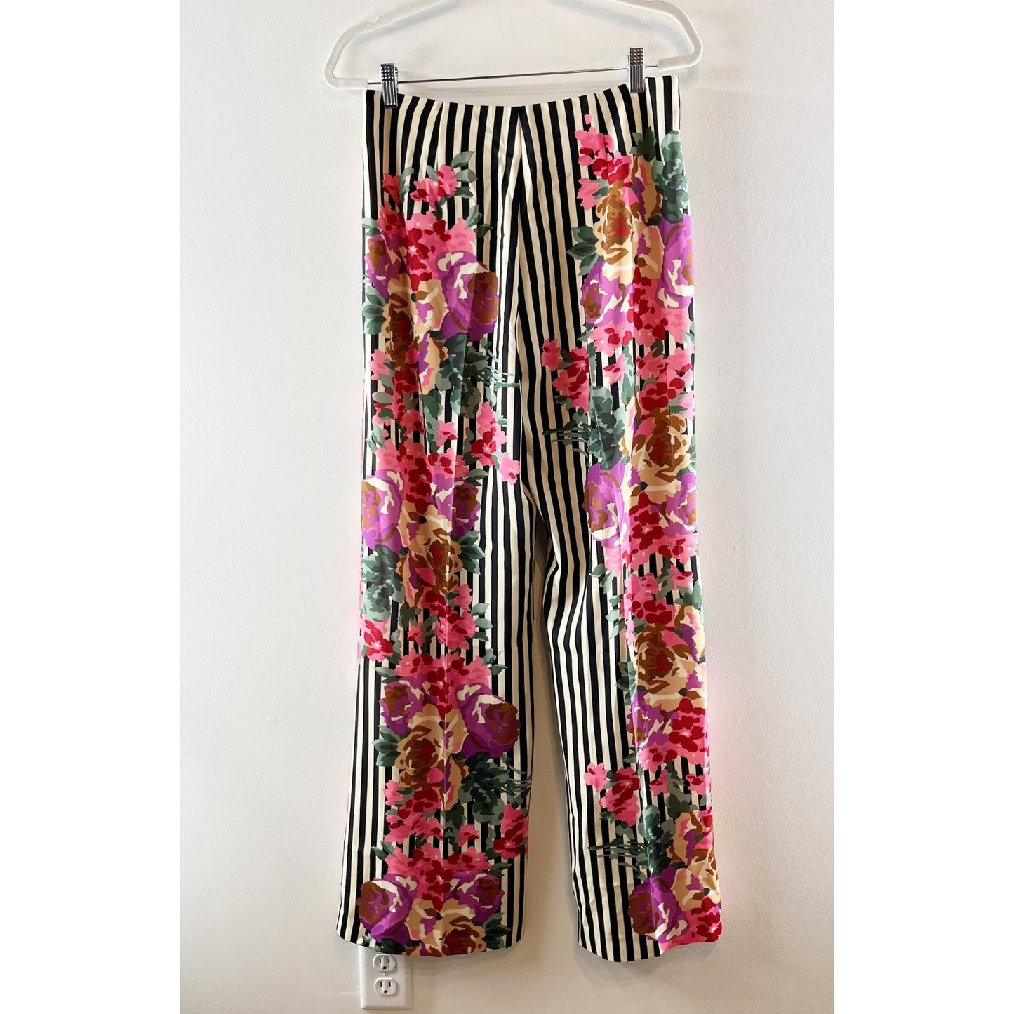 Tuckernuck Erin Flowering Trellis Striped Twill Wide Leg Pants White Black Med