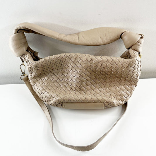 Giorgia Milani Leather Woven Shoulder Crossbody Bag Purse Beige Tan