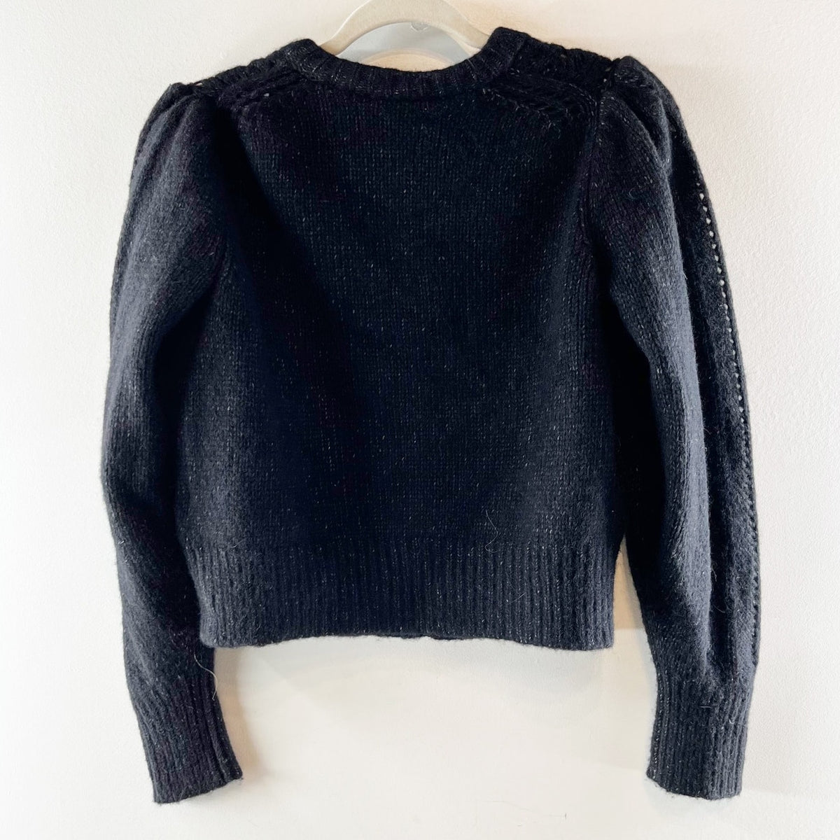 Everlane Pointelle Cloud Puff Long Sleeve Cardigan Sweater Wool Blend Black S