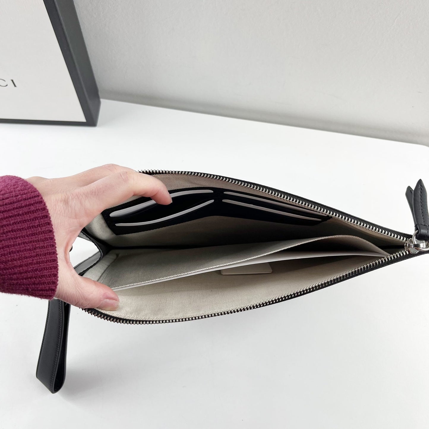 Gucci GG Supreme Kingsnake Canvas Pouch Wristlet Wallet Black