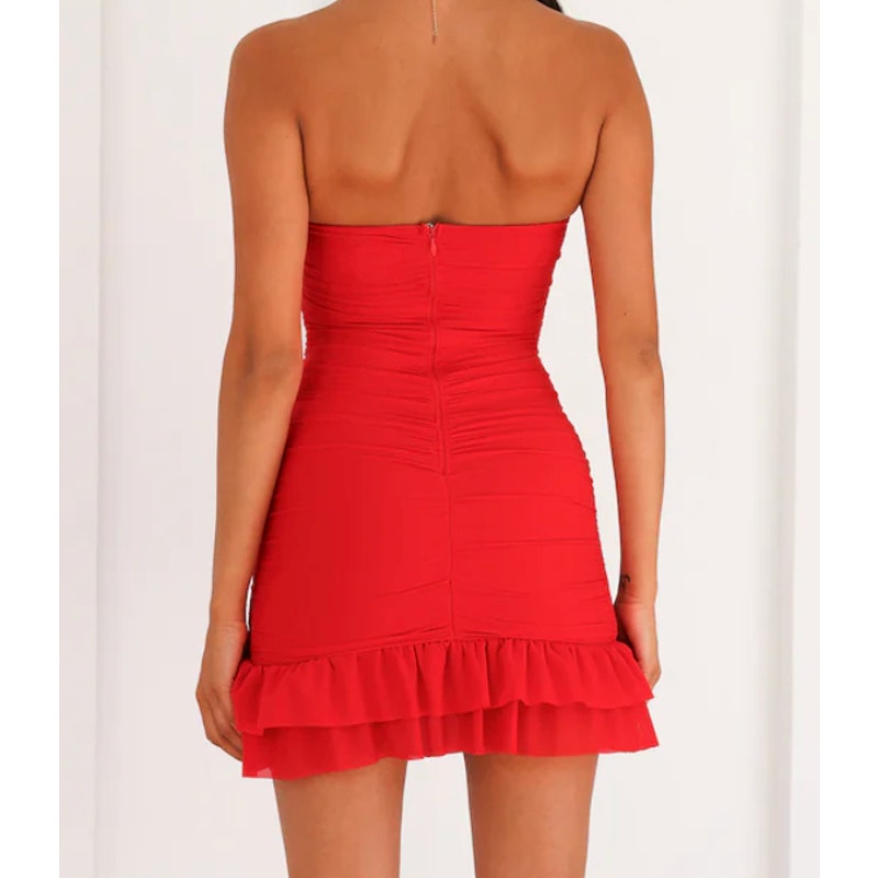 Hello Molly Blossoming Romance Strapless Ruched Cutout Mini Dress Red 6