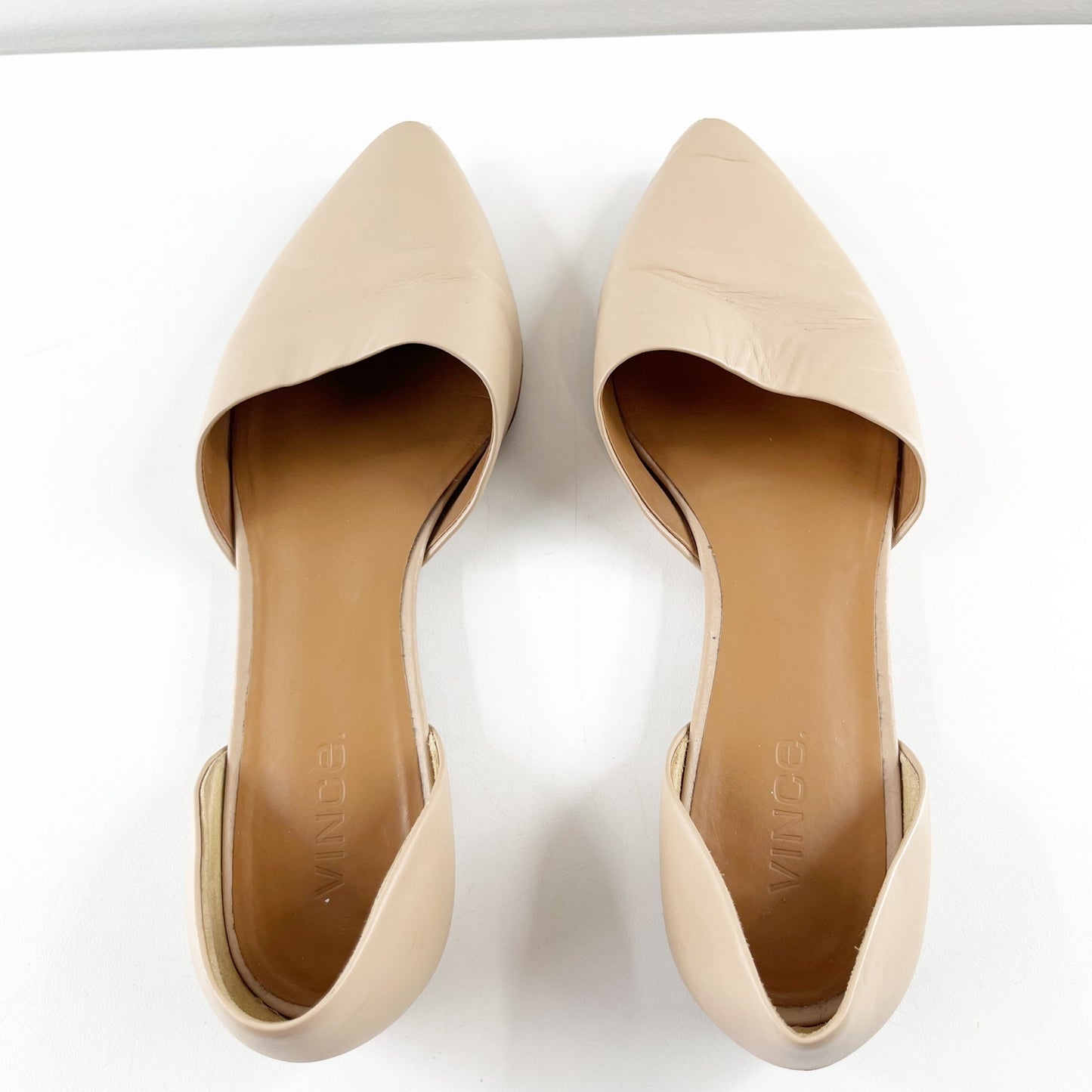 Vince Nina Leather Slip On Pointed Toe D'Orsay Flats Nude Beige Tan 8