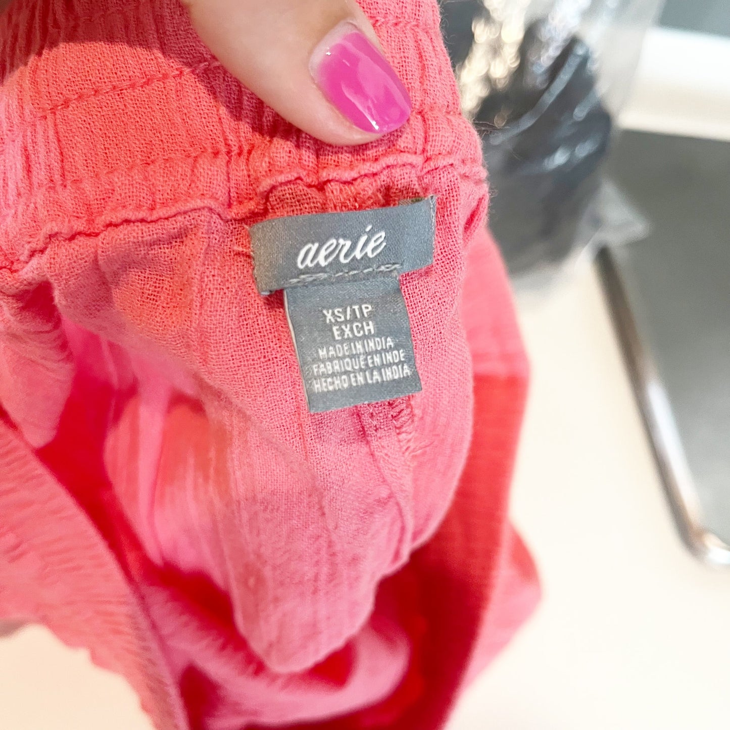 Aerie Crinkle Textured Smocked Gauzy Drawstring Waist Jogger Pants Pink XS