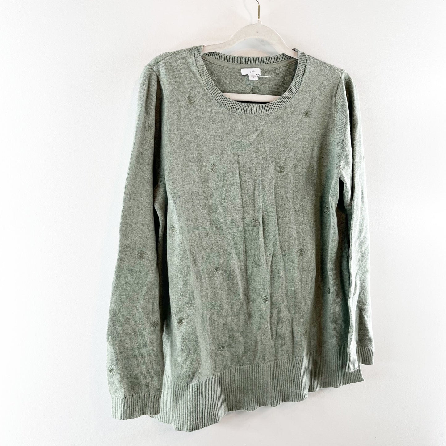 J. Jill Crewneck Dot Embroidered Sweater Seedling Heather Green Small