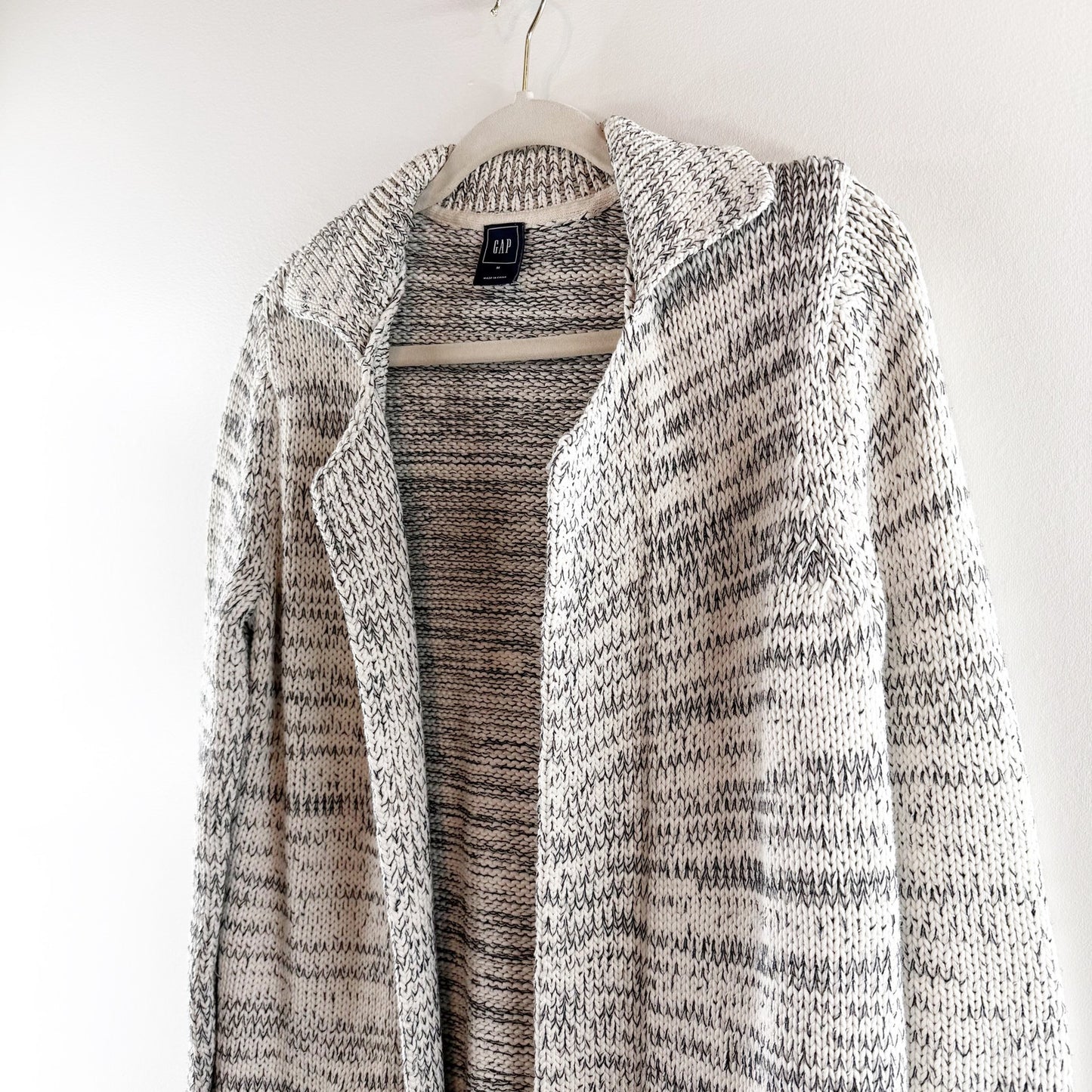 GAP Marled Knit Long Sleeve Open Cardigan Sweater Gray Medium