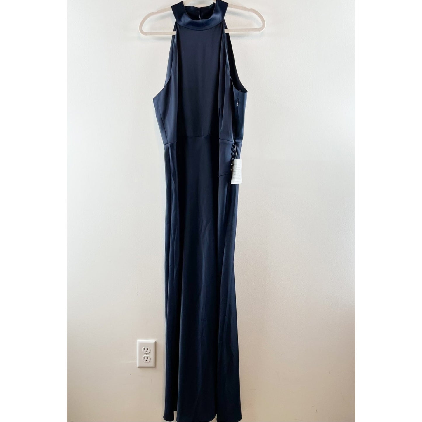 WAYF Halter Neck Sleeveless Slit Maxi Formal Gown Navy Blue XL