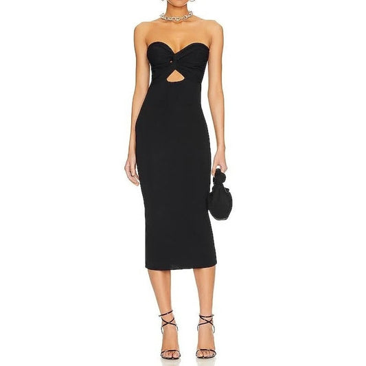 SNDYS Strapless Maia Cutout Twist Front Midi Dress Black Medium
