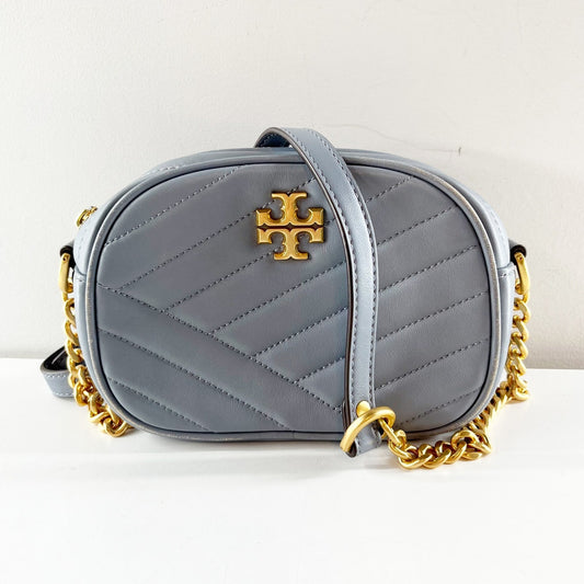Tory Burch Kira Chevron Leather Small Crossbody Bag Purse Cloud Blue