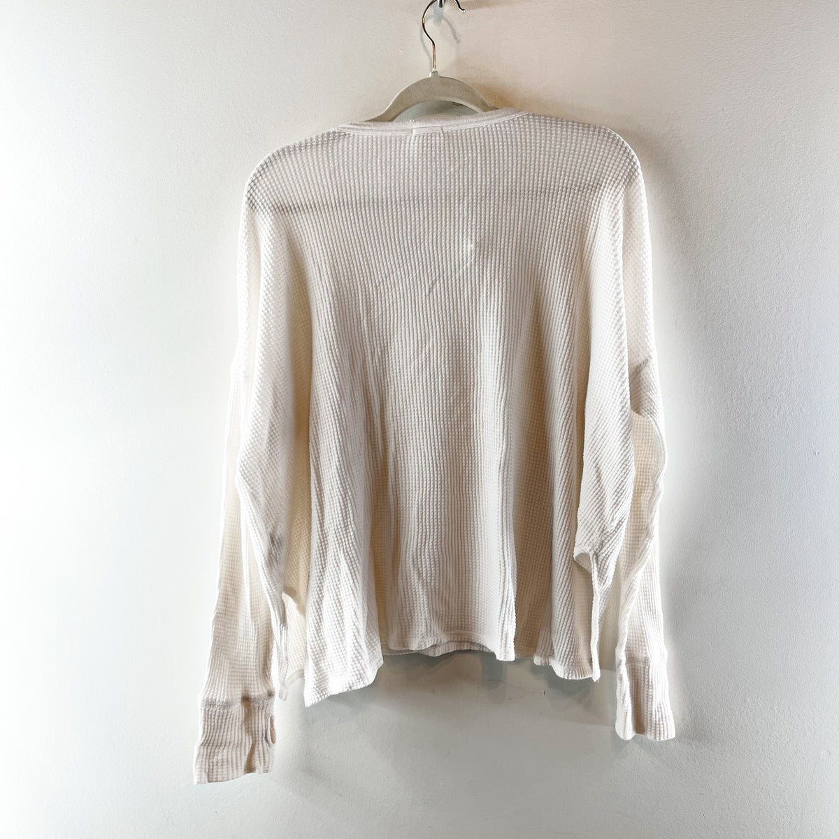 OFFLINE by Aerie Long Sleeve Waffle Knit Henley Crewneck Top White Medium