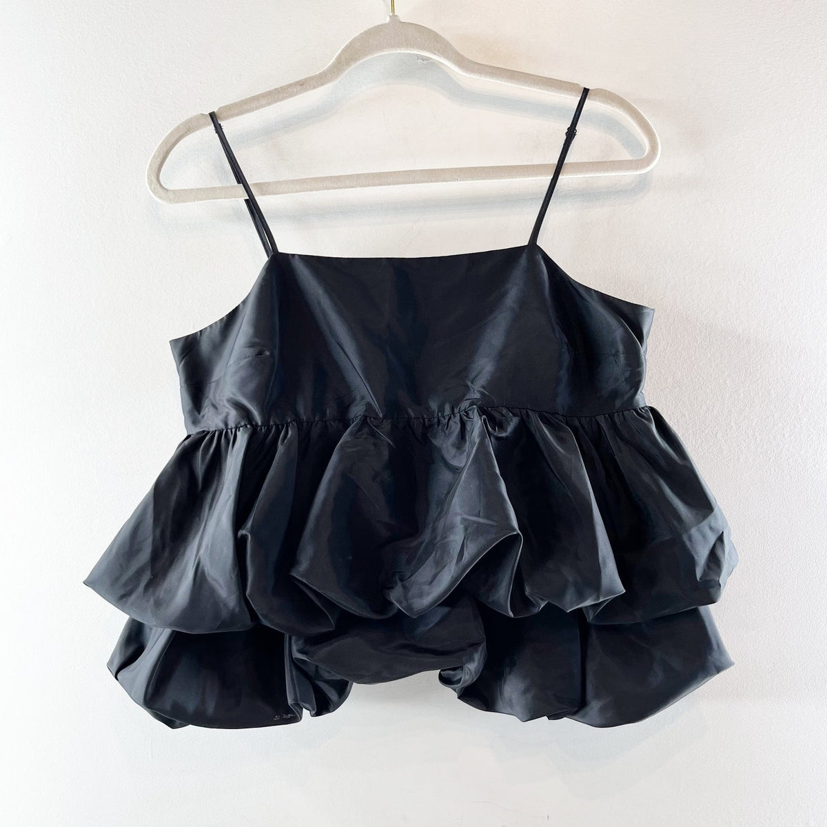 A New Day Satin Tiered Taffeta Bubble Hem Tank Top Black Small
