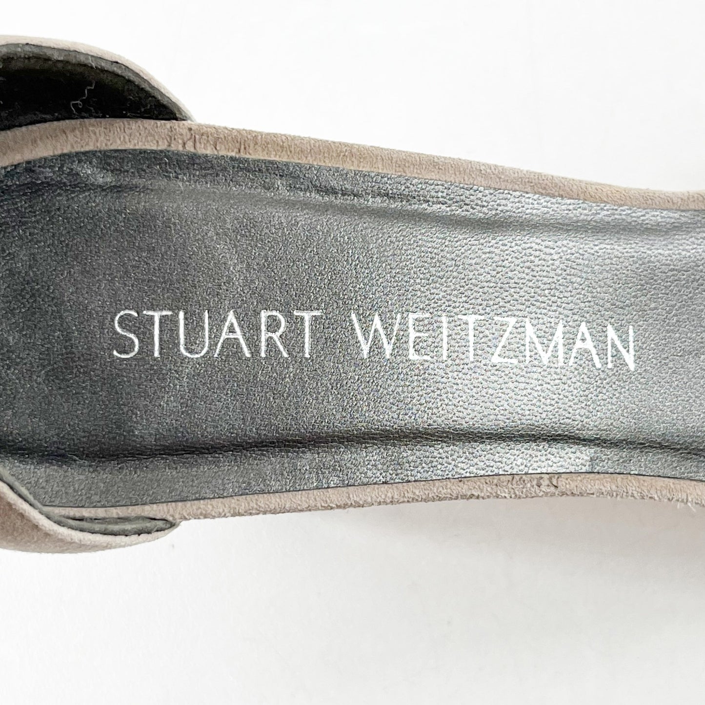 Stuart Weitzman Nearly Nude Block Heel Ankle Strap Sandal Suede Gray 7.5